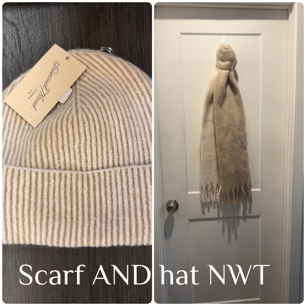 NWT Universal Thread Cream And Tan Scarf and hat. long and soft warm! Get both!